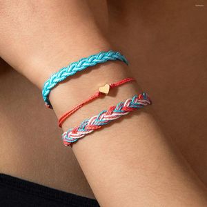 Strand 3-piece Set Of Bohemian Style Colorful Rope Woven Heart Stacked Women's Beach Bracelet