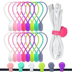 3/6pcs Torção reutilizável laços para agrupar cabos Organizador fone de ouvido USB Cordão de silicone Cabiner clipes de cabos magnéticos