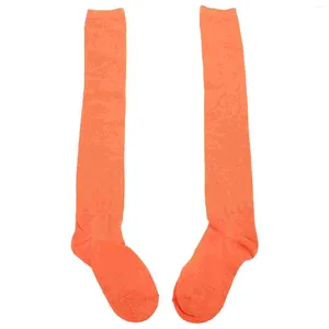 Kvinnliga strumpor strumpar fyllare orange lårstrumpor dekorativa över knäflickan tyget för miss