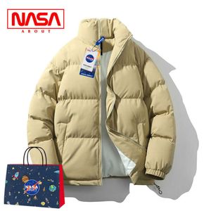 NASAカップル2023新しい冬の厚くて温かい潮のブランドスタンディングカラーダウンコットンコートメンズファッション