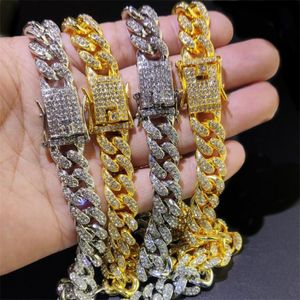 Vintage mousserande män hiphop ised ut smycken strass kristall lång isad kedjor halsband smycken guld silver miami kubansk länk ch 250d