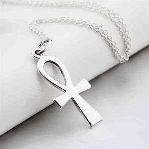 925 Sterling Srebrny Egiptan Egiptian Ankh Cross Wisiant Naszyjnik