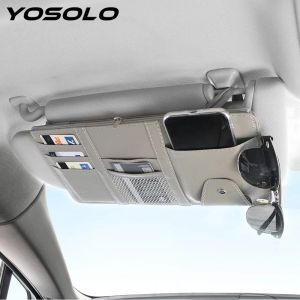 Yosolo araba güneş vizör depolama kesesi fatura kartı cd telefon sahibi saklama kutusu deri güneş gözlüğü klipsli fermuarlı çok işlevli