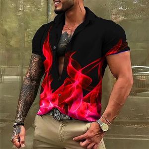 Herren lässige Hemden T-Shirt Top Shirt Flamme blau rot gelb Lteel Sport im Freien Hawaiian Frühling Sommer