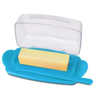 Plates Butter Dish With Countertop Lid Durable Plastic Container Spreader Knife Mix And DIY Design Blue