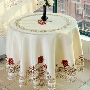 Table Cloth S/M/L Rose Elegant Round Fashion Embroidery Fabric Art Tablecloth Modern Rural Style
