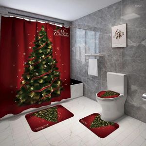 Cortinas de chuveiro Feliz Natal 3d Árvore Decoração de banheiro não deslizamento Tapete da capa do banheiro Tapetes de banheiros definidos Decoração de férias