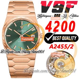Historiques 4200H 222 JUMBO A2455 Automatisk herrkvinnor Unisex Watch V9f 37mm Green Stick Dial SS Rose Gold Steel Armband Super Edition TrustyTime001 Armtur