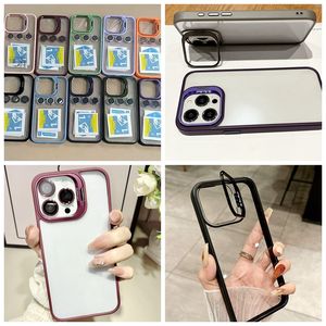 Hybrid Color Holder Cases For Iphone 15 Pro Max 14 Plus 13 12 11 Hard Acrylic PC Plastic Soft TPU Clear Transparent Dual Color Lens Protector Kickstand Stand Phone Cover