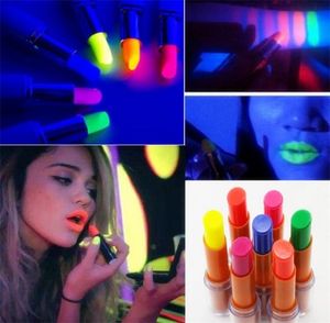 Night Club Bar Lipstick Färgglad UV Fluorescerande lysande läppar Läppstift KTV Festival Prom Carnival Party Makeup7666136