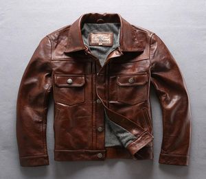 Factory 2018 New Men Men Brown Cow Leather Jacket Real Cowhide Casual Single Basted Slim Fit Jackets Winter Russia Coats2507491