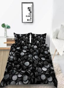 Set di biancheria da letto stampato in 3D Coperchio piumino nero rotondo creativo cover a letto doppio a doppio letto a doppio letto con cuscino3933214
