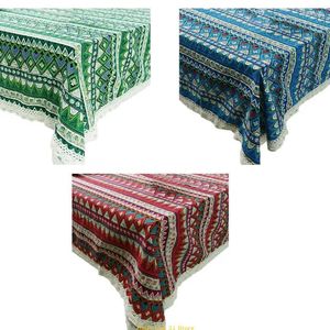 Table Cloth Ethnic Vintage Cotton Linen Tablecloth Colorful Geometric Stripes Printed Lace Kitchen Square Cover