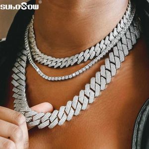 Pendant Necklaces Hip Hop Men Iced Out Chain Prong Rhombus Cuban Link Necklace 14/20MM width Gold Silver Color Thick Cuban Chain Necklace Jewelry Q240525