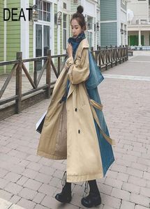 Deat New Autumn Fashion Women039s Trench Coat Casual Denim Patchwork de manga cheia colar de lapela solta com cinto TX159 207955004