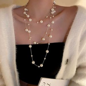 Pendant Necklaces XIALUOKE Super-long Multilayer Pearl Necklace Women Fashion Sweater Chain Necklace Female Statement Jewlery Q240525