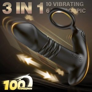 Vibratore anale di spinta con anello di cazzo Massager Plug Remote Control Cuggino Sex Toy per uomini e Coppia 240524