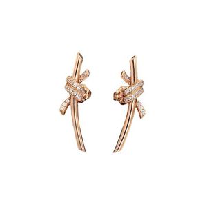 Designer Brand Knot Earrings Womens Light Luxury Gold Plating Rep Rose Bow Omtn