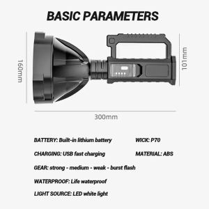 強力なXHP70 LED懐中電灯サーチライトUSB充電式超長照明距離トーチアウトドアスポットライトランタン