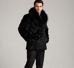Winter thicken thermal hair rabbit fur leather jacket men casual overcoat mens mediumlong coats outerwear black fashion4278840