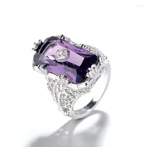 Cluster Rings 925 Silver Sterling Rectangle Ring 1.1ct Purple Natural Amethyst Gemstone Jewelry Bizuteria Fine Diamond Womenst