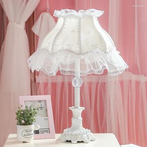 Table Lamps European Creative Lace Fabric White Korean Rural Maid Lovely Small Fresh Resin Bedside&foyer&bedroom SFY006