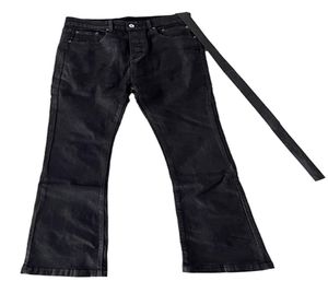 Men039s jeans ro stil nisch mörk borstvax beläggning ren svart hög elastisk band jeans bred ben mikro flare byxor ser tunn3161524