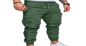 Calça de streetwear calças de calças de rua Men039s Coloque as calças de cargas magras da cintura de cordão