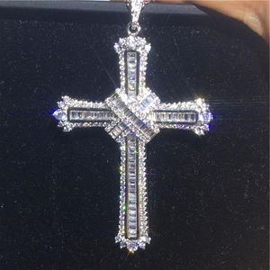 Vecalon Vintage Long Cross pendant 925 Sterling silver Cz Stone Wedding Big cross Pendant necklace for Women Men Party Jewelry Xbfsg