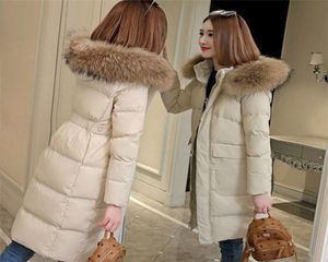 Fashion Winter Jacket Women Big Fur Belt Hooded Thick Down Parkas XLong Female Jacket Coat Slim Warm Winter Outwear 2019 New T20011976230
