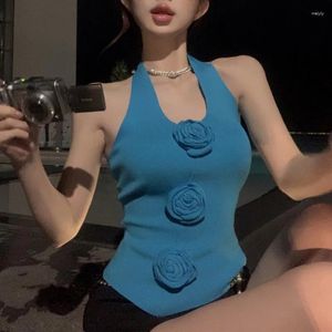 Serpaci da donna Donne Crop Tops Vintage Korean Retro High Street Sexy Halter Neck Knitting Camis Sleeveless Y2K Streetwear 00s gilet