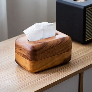 Amgo Acacia Wood Tissue Box Removable Paper Holder Table Napkin Discenser Bedroom EL Home Office Coffee Bar 240520