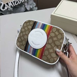 2024 Olay New Colorful Stripe Logo Dempsey Camera Jacquard Canvas Panel Leather Small Square Bag for Women 80% factory wholesale