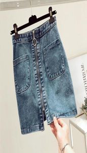 Summer Fashion Women High midja Front Zip Denim kjol Casual dragkedja Aline Mini kjolar Pocket Wrapover Jeans kjol4777497