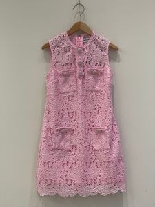 디자이너 드레스 24 여름 핑크 A- 라인 민소매 레이스 드레스 짧은 치마