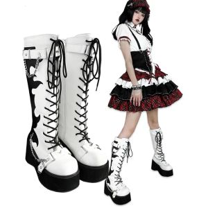 Platform brand new Design Gothic Street Women Boots Wedge High Heel Mary Janes Cosplay Dark Black Shoes For Woman Lolita Booties