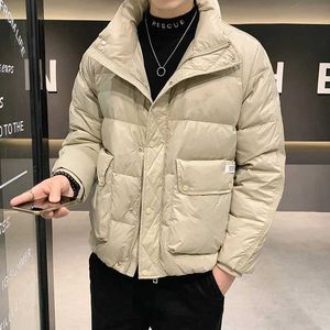 Men's Down Parkas Winter mens warm and windproof short puff jacket solid color thick pad park clothing Q240525