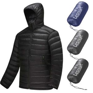 Herrarna ner parkas mens down jacka vinter ny lesmart mode huva varma rockar manlig lätt puffer 90% vit anka ner parka outwear q240525