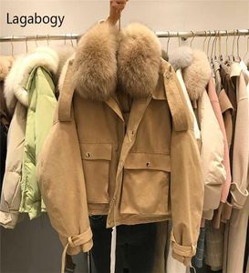LAGABOGY REAL PUR COLL Vinter 90 Vit Duck Down Coat Women Lose Thick Parkas Female Vintage Pocket Puffer Jacket 2111266966748