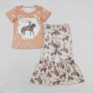 Комплекты одежды Оптовые западные бутик детские для девочек одежда для лошадей верховой езды на брюках с коротким рукавом из бычья рукава костюм