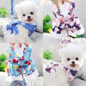 Dog Apparel Spring And Summer Pet Chest Strap Skirt Kitty Puppy Harness Traction Rope Small Medium-sized Sweet Dress Maltese Poodle