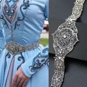 Sunspicems Kaukasus Bride Dress Belt For Women Turks Blomma midjebälte Belly Chain Justerbar längd Antik guld silverfärg 240522