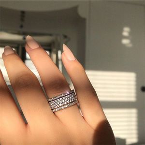 Starlight Promise Ring 925 Sterling Silver Five Layers Diamond CZ Engagement Weddingband Rings for women men nqurm