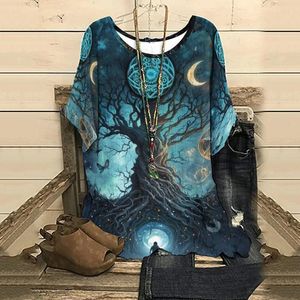 Kvinnors T-skjortor Summer Half Sleeve T-Shirt Tree of Life Abstract Print Gothic Clothes Woman Classic Top Tee