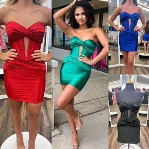 Stretch Satin Cocktailkleid ausgestattet Twisted Girl Festzug Heimkehr Semi Formal Abend Party Runway Gala Schwarz-Tie-Empfang Junggeselle Bachelorette Kleid Schlüssellochausschnitt