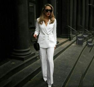 Womens White Formal Pant Suits for Women Office Ladies Double Breasted Blazer Pants Women039s Work Pant suit costume homme12215666