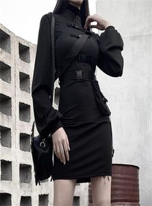 Rosetic Short Bandage Goth Dress Women Gothic Punk Belt Long Sleeve Streetwear Black Mini Vestidos Casual Dresses Spring 2103098875356