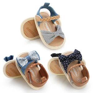 First Walkers Summer Baby Sandals Girl Fashion Canvas Bow Knot Sandals Newborn Girl Soft Sole Anti slip First Step Walker Casual Sandals d240525