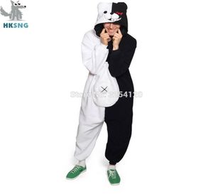 Hksng dorosły Kigurumi Bear Anime Pajamas Danganronpa Black White Bear Monokuma Onesies Cosplay Kostum