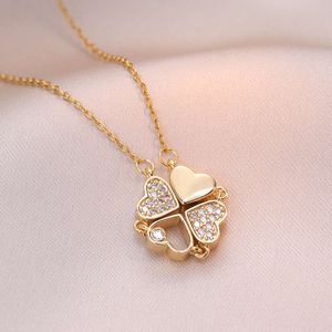 Fashionable Heart-Shaped Four Leaf Flower Necklace for Women